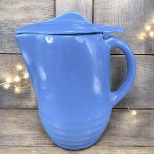 Vintage 1930s Universal Potteries Tip Top Jug Refrigerator Pitcher Lid Blue VTG